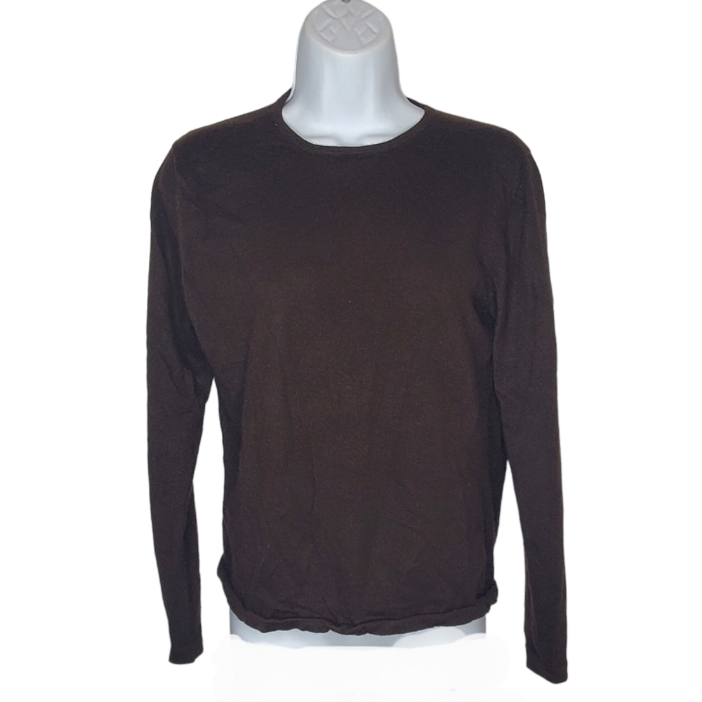 NEIMAN MARCUS Cashmere Crew Neck Sweater Chocolate Brown Sz L Girls